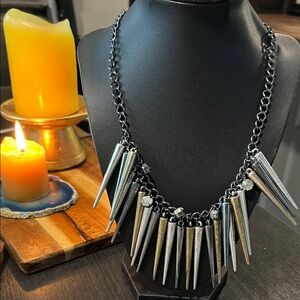 Edgy Spike Necklace in gunmetal gray Silver and Gold set PLUS Earrings